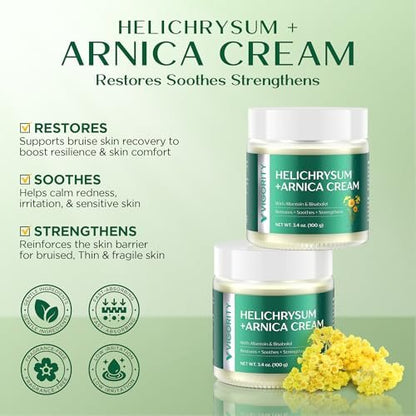Vigority Arnica Bruise Cream - Extra Strength with Helichrysum, Vitamins K, C & E for Bruises, Mature & Thin Skin - 3.4 oz