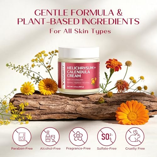 Vigority Calendula Cream – Soothes Mature, Thin & Fragile Skin with Helichrysum, Bakuchiol & CICA – Hydrates, Nourishes & Strengthens Skin Barrier – Non-greasy, Fragrance Free, 3.4 oz Avelisse