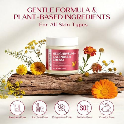 Vigority Calendula Cream – Soothes Mature, Thin & Fragile Skin with Helichrysum, Bakuchiol & CICA – Hydrates, Nourishes & Strengthens Skin Barrier – Non-greasy, Fragrance Free, 3.4 oz Avelisse