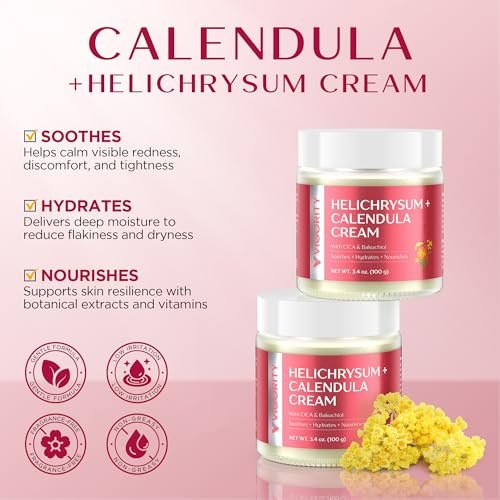 Vigority Calendula Cream – Soothes Mature, Thin & Fragile Skin with Helichrysum, Bakuchiol & CICA – Hydrates, Nourishes & Strengthens Skin Barrier – Non-greasy, Fragrance Free, 3.4 oz Avelisse