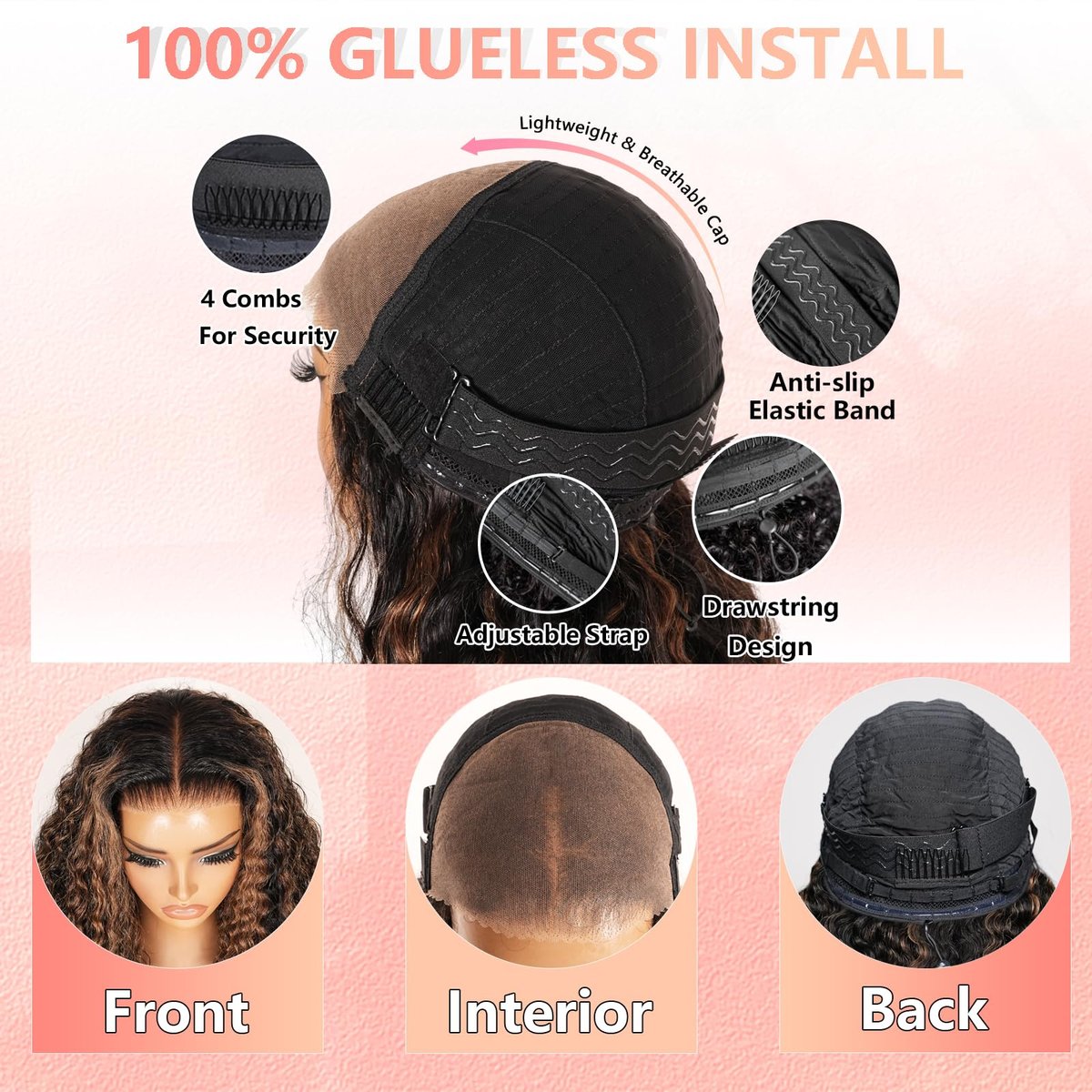 Lemiva 7x5 Balayage Highlight Lace Front Wig Human Hair Pre Plucked Pre Cut HD Lace Glueless Wigs 200% Density Deep Wave Lace Front Wigs Human Hair 26 Inch Ombre FB/30 Wear Go Drawstring Wig for Women Avelisse