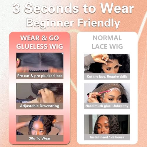Lemiva 7x5 Balayage Highlight Lace Front Wig Human Hair Pre Plucked Pre Cut HD Lace Glueless Wigs 200% Density Deep Wave Lace Front Wigs Human Hair 26 Inch Ombre FB/30 Wear Go Drawstring Wig for Women Avelisse