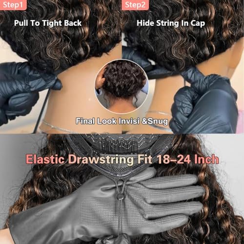 Lemiva 7x5 Balayage Highlight Lace Front Wig Human Hair Pre Plucked Pre Cut HD Lace Glueless Wigs 200% Density Deep Wave Lace Front Wigs Human Hair 26 Inch Ombre FB/30 Wear Go Drawstring Wig for Women Avelisse
