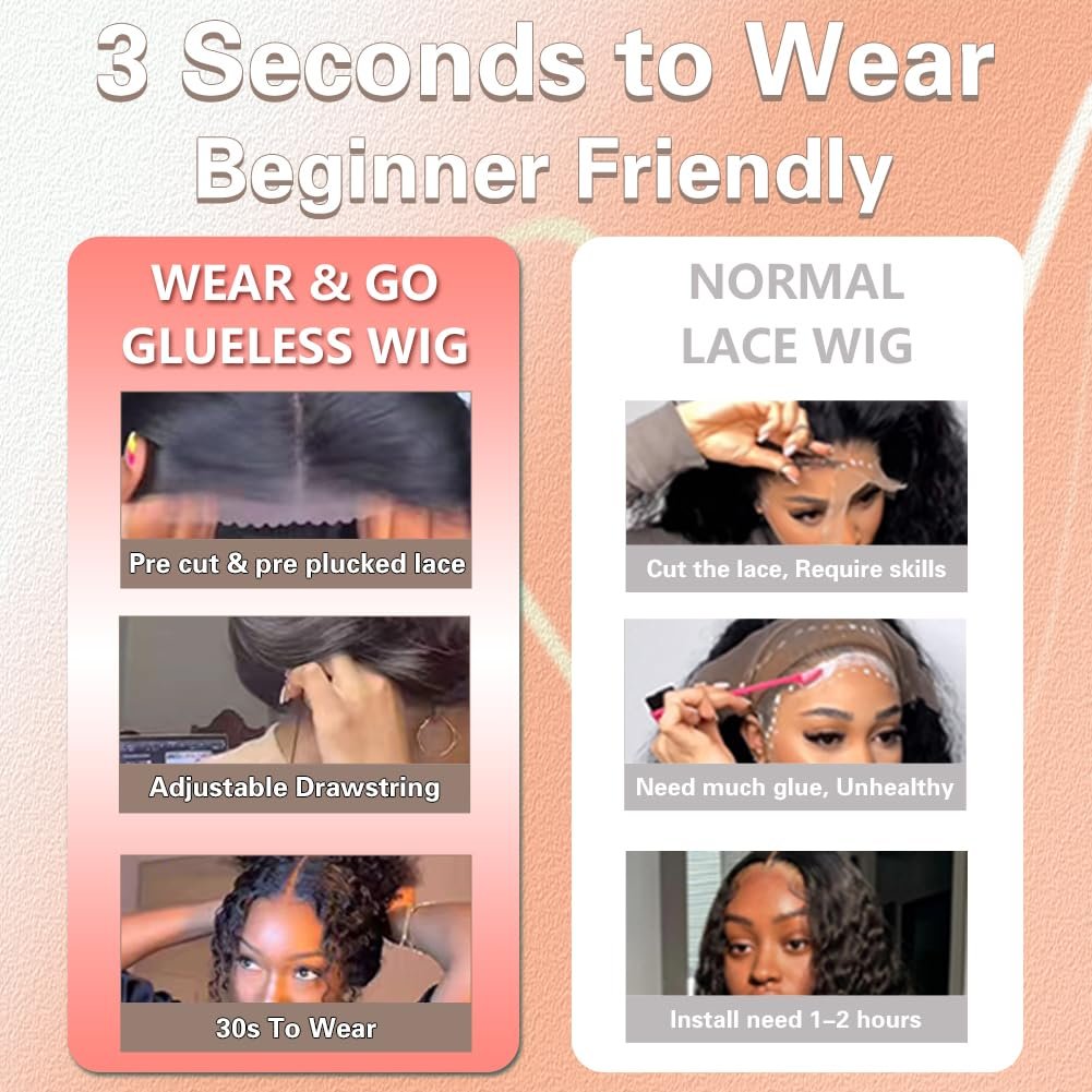 Lemiva 7x5 Balayage Highlight Lace Front Wig Human Hair Pre Plucked Pre Cut HD Lace Glueless Wigs 200% Density Deep Wave Lace Front Wigs Human Hair 26 Inch Ombre FB/30 Wear Go Drawstring Wig for Women Avelisse