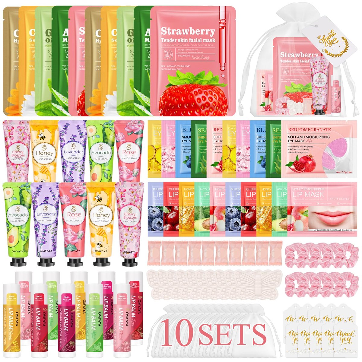100 Pcs Spa Party Favors for Women – Bulk Facial Mask, Hand Cream, Lip Balms, Under Eye Patches & Lip Mask – Ultimate Spa Sleepover Party Supplies & Mother's Day Gift Avelisse