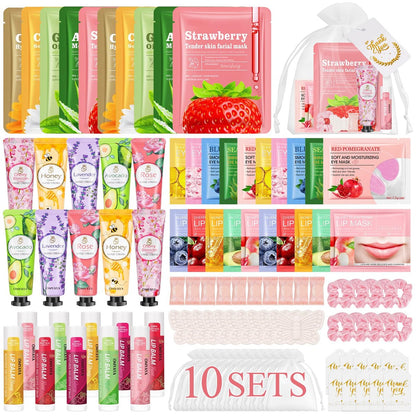 100 Pcs Spa Party Favors for Women – Bulk Facial Mask, Hand Cream, Lip Balms, Under Eye Patches & Lip Mask – Ultimate Spa Sleepover Party Supplies & Mother's Day Gift Avelisse