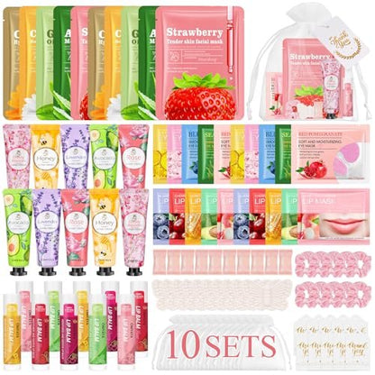 100 Pcs Spa Party Favors for Women – Bulk Facial Mask, Hand Cream, Lip Balms, Under Eye Patches & Lip Mask – Ultimate Spa Sleepover Party Supplies & Mother's Day Gift Avelisse