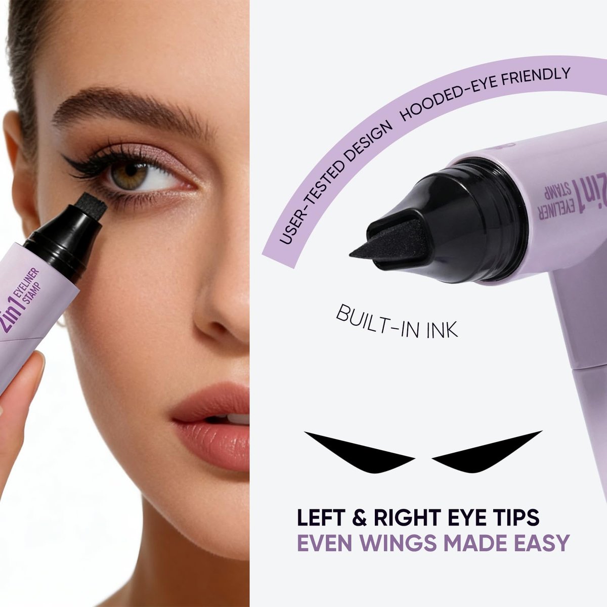 2CHILL 2-Pack Rotating Eyeliner Stamp Pen - Dual-Ended Winged Eyeliner Stamp, Cat Eye Tool, Waterproof & Smudge-Proof, Long-Lasting Matte Finish Liquid Eyeliner for Beginners, Black & Brown - görsel 5