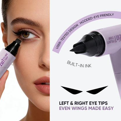 2CHILL 2-Pack Rotating Eyeliner Stamp Pen - Dual-Ended Winged Eyeliner Stamp, Cat Eye Tool, Waterproof & Smudge-Proof, Long-Lasting Matte Finish Liquid Eyeliner for Beginners, Black & Brown