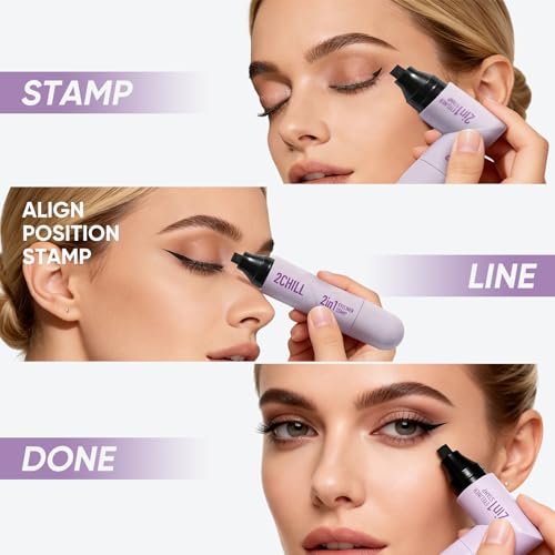 2CHILL 2-Pack Rotating Eyeliner Stamp Pen - Dual-Ended Winged Eyeliner Stamp, Cat Eye Tool, Waterproof & Smudge-Proof, Long-Lasting Matte Finish Liquid Eyeliner for Beginners, Black & Brown - görsel 12
