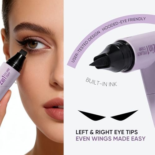2CHILL 2-Pack Rotating Eyeliner Stamp Pen - Dual-Ended Winged Eyeliner Stamp, Cat Eye Tool, Waterproof & Smudge-Proof, Long-Lasting Matte Finish Liquid Eyeliner for Beginners, Black & Brown - görsel 6
