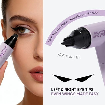 2CHILL 2-Pack Rotating Eyeliner Stamp Pen - Dual-Ended Winged Eyeliner Stamp, Cat Eye Tool, Waterproof & Smudge-Proof, Long-Lasting Matte Finish Liquid Eyeliner for Beginners, Black & Brown