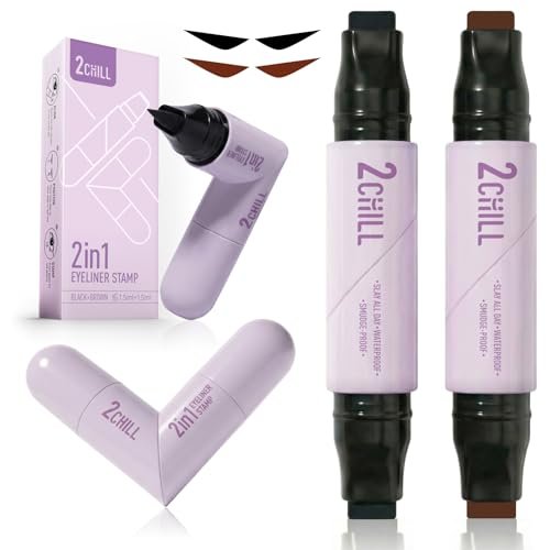 2CHILL 2-Pack Rotating Eyeliner Stamp Pen - Dual-Ended Winged Eyeliner Stamp, Cat Eye Tool, Waterproof & Smudge-Proof, Long-Lasting Matte Finish Liquid Eyeliner for Beginners, Black & Brown - görsel 2