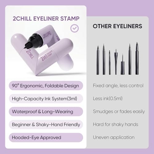 2CHILL 2-Pack Rotating Eyeliner Stamp Pen - Dual-Ended Winged Eyeliner Stamp, Cat Eye Tool, Waterproof & Smudge-Proof, Long-Lasting Matte Finish Liquid Eyeliner for Beginners, Black & Brown - görsel 8