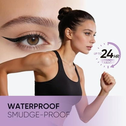 2CHILL 2-Pack Rotating Eyeliner Stamp Pen - Dual-Ended Winged Eyeliner Stamp, Cat Eye Tool, Waterproof & Smudge-Proof, Long-Lasting Matte Finish Liquid Eyeliner for Beginners, Black & Brown