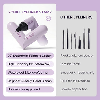 2CHILL 2-Pack Rotating Eyeliner Stamp Pen - Dual-Ended Winged Eyeliner Stamp, Cat Eye Tool, Waterproof & Smudge-Proof, Long-Lasting Matte Finish Liquid Eyeliner for Beginners, Black & Brown