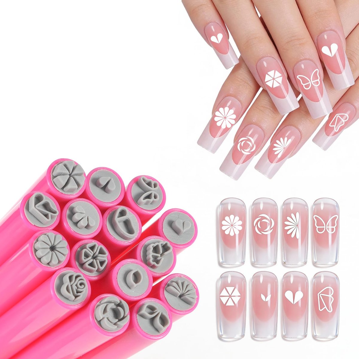 YECIRALA 15-Piece Nail Art Stamping Pen Set - Butterfly, Heart, Flower Patterns for DIY Manicure Design - görsel 1