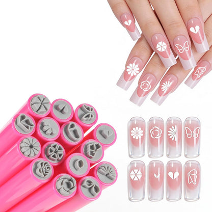 YECIRALA 15-Piece Nail Art Stamping Pen Set - Butterfly, Heart, Flower Patterns for DIY Manicure Design