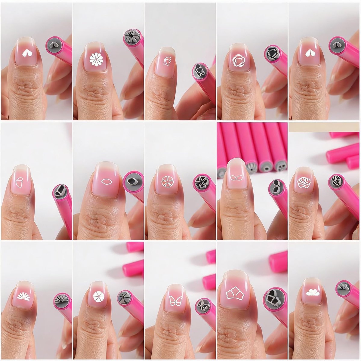 YECIRALA 15-Piece Nail Art Stamping Pen Set - Butterfly, Heart, Flower Patterns for DIY Manicure Design - görsel 7
