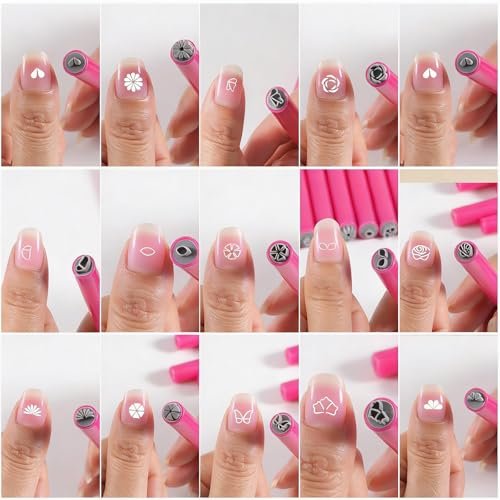 YECIRALA 15-Piece Nail Art Stamping Pen Set - Butterfly, Heart, Flower Patterns for DIY Manicure Design - görsel 8
