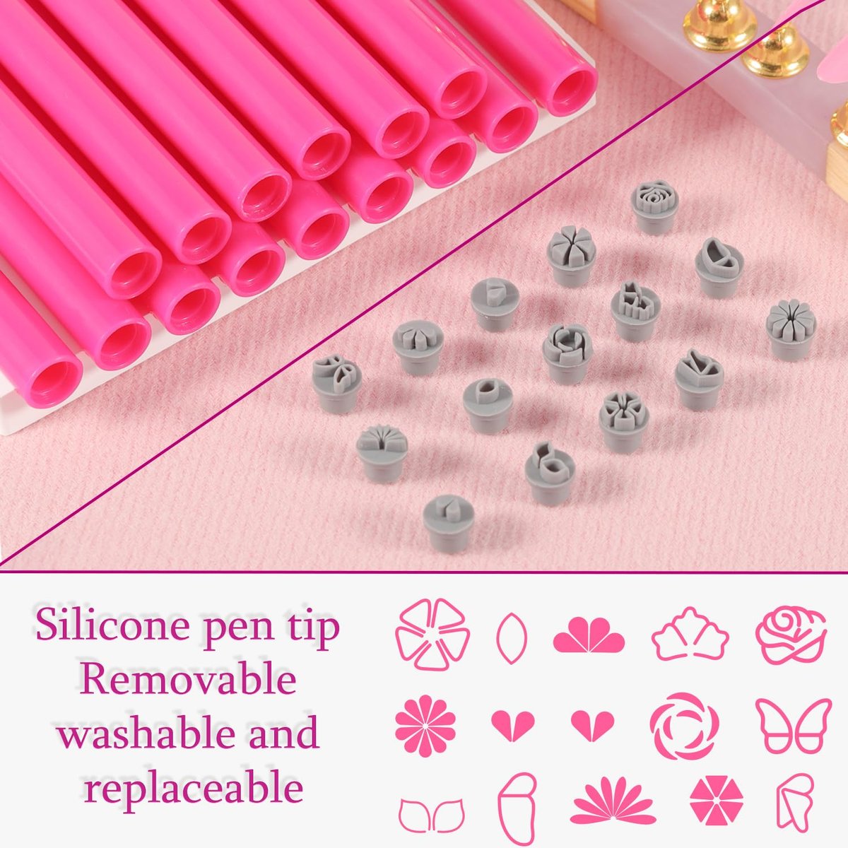 YECIRALA 15-Piece Nail Art Stamping Pen Set - Butterfly, Heart, Flower Patterns for DIY Manicure Design - görsel 5