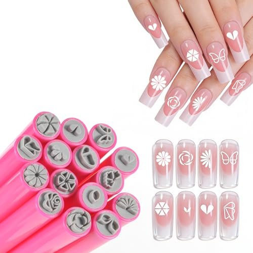 YECIRALA 15-Piece Nail Art Stamping Pen Set - Butterfly, Heart, Flower Patterns for DIY Manicure Design - görsel 2