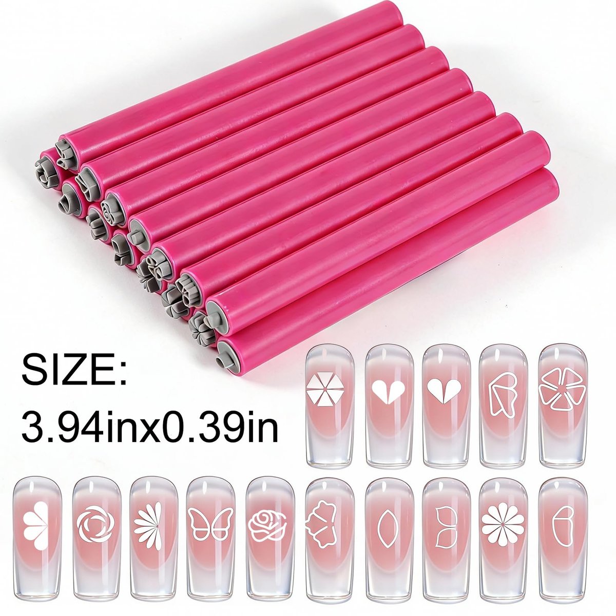 YECIRALA 15-Piece Nail Art Stamping Pen Set - Butterfly, Heart, Flower Patterns for DIY Manicure Design - görsel 3