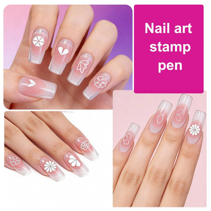 YECIRALA 15-Piece Nail Art Stamping Pen Set - Butterfly, Heart, Flower Patterns for DIY Manicure Design