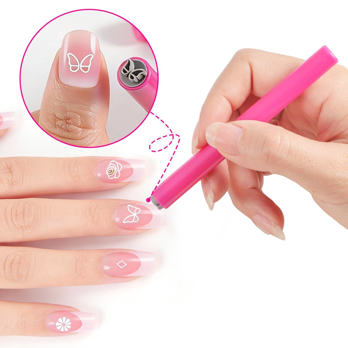 YECIRALA 15-Piece Nail Art Stamping Pen Set - Butterfly, Heart, Flower Patterns for DIY Manicure Design - görsel 9