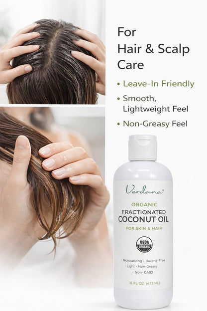 Verdana Organic Fractionated Coconut Oil – Lightweight, Fast Absorbing Carrier Oil for Skin, Hair & Scalp – USDA Organic, Unscented (16 Fl Oz) Avelisse