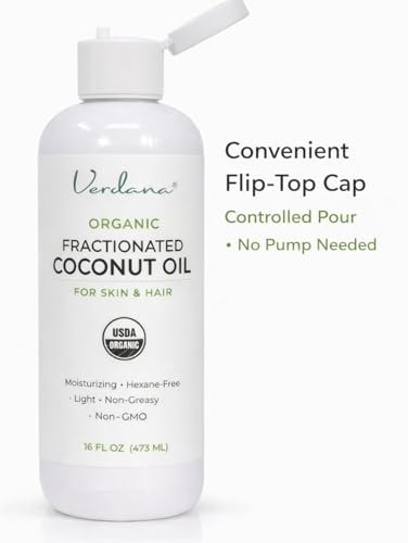 Verdana Organic Fractionated Coconut Oil – Lightweight, Fast Absorbing Carrier Oil for Skin, Hair & Scalp – USDA Organic, Unscented (16 Fl Oz) Avelisse