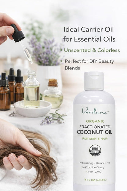 Verdana Organic Fractionated Coconut Oil – Lightweight, Fast Absorbing Carrier Oil for Skin, Hair & Scalp – USDA Organic, Unscented (16 Fl Oz) Avelisse