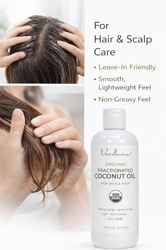 Verdana Organic Fractionated Coconut Oil – Lightweight, Fast Absorbing Carrier Oil for Skin, Hair & Scalp – USDA Organic, Unscented (16 Fl Oz) Avelisse