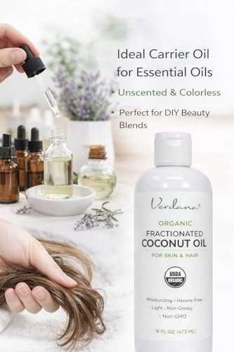 Verdana Organic Fractionated Coconut Oil – Lightweight, Fast Absorbing Carrier Oil for Skin, Hair & Scalp – USDA Organic, Unscented (16 Fl Oz) Avelisse