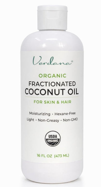 Verdana Organic Fractionated Coconut Oil – Lightweight, Fast Absorbing Carrier Oil for Skin, Hair & Scalp – USDA Organic, Unscented (16 Fl Oz) Avelisse