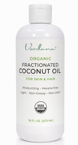 Verdana Organic Fractionated Coconut Oil – Lightweight, Fast Absorbing Carrier Oil for Skin, Hair & Scalp – USDA Organic, Unscented (16 Fl Oz) Avelisse