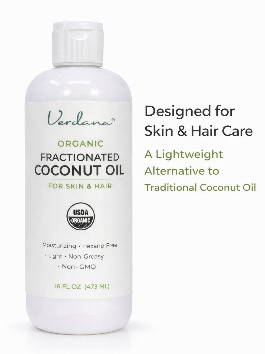 Verdana Organic Fractionated Coconut Oil – Lightweight, Fast Absorbing Carrier Oil for Skin, Hair & Scalp – USDA Organic, Unscented (16 Fl Oz) Avelisse