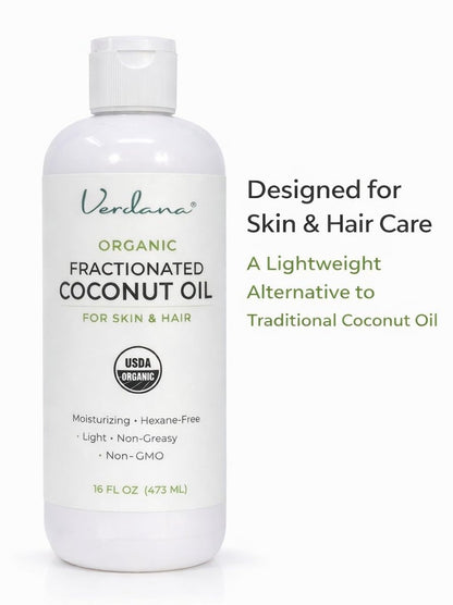 Verdana Organic Fractionated Coconut Oil – Lightweight, Fast Absorbing Carrier Oil for Skin, Hair & Scalp – USDA Organic, Unscented (16 Fl Oz) Avelisse