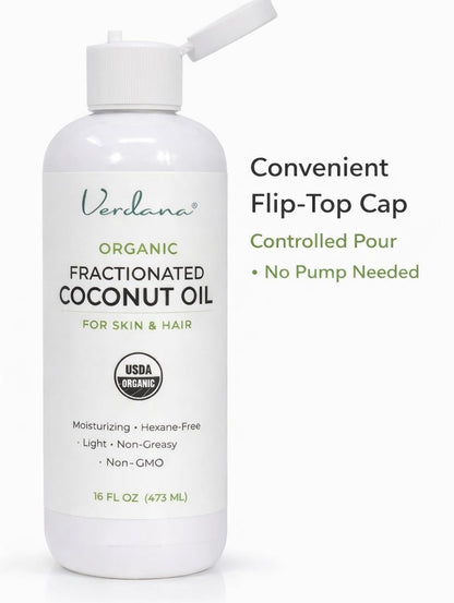 Verdana Organic Fractionated Coconut Oil – Lightweight, Fast Absorbing Carrier Oil for Skin, Hair & Scalp – USDA Organic, Unscented (16 Fl Oz) Avelisse