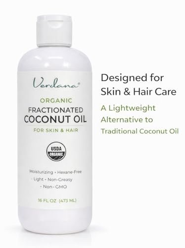 Verdana Organic Fractionated Coconut Oil – Lightweight, Fast Absorbing Carrier Oil for Skin, Hair & Scalp – USDA Organic, Unscented (16 Fl Oz) Avelisse