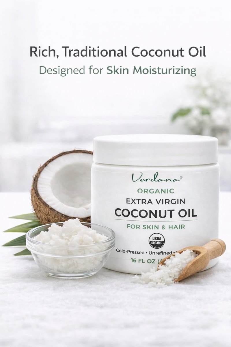 Verdana Organic Extra Virgin Coconut Oil for Skin & Hair - USDA Certified, Cold Pressed, Unrefined Moisturizer, 16 oz Jar Avelisse