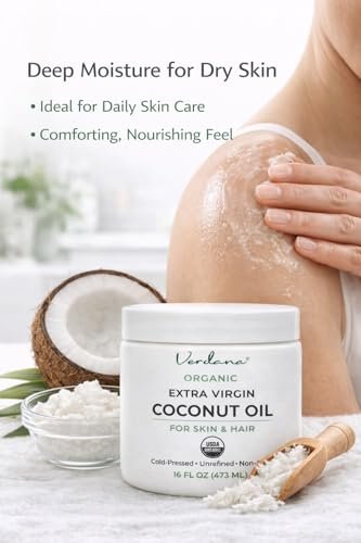 Verdana Organic Extra Virgin Coconut Oil for Skin & Hair - USDA Certified, Cold Pressed, Unrefined Moisturizer, 16 oz Jar Avelisse