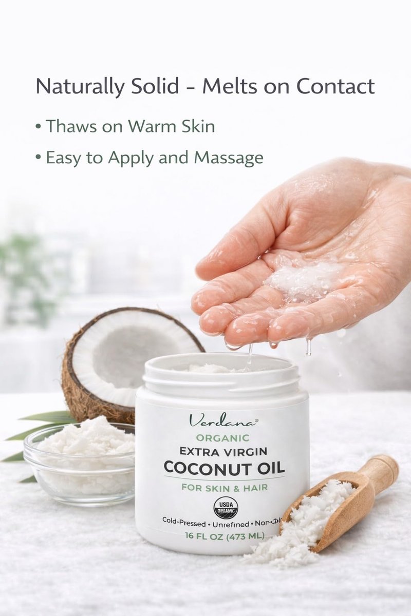 Verdana Organic Extra Virgin Coconut Oil for Skin & Hair - USDA Certified, Cold Pressed, Unrefined Moisturizer, 16 oz Jar Avelisse
