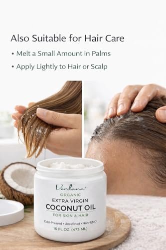 Verdana Organic Extra Virgin Coconut Oil for Skin & Hair - USDA Certified, Cold Pressed, Unrefined Moisturizer, 16 oz Jar Avelisse