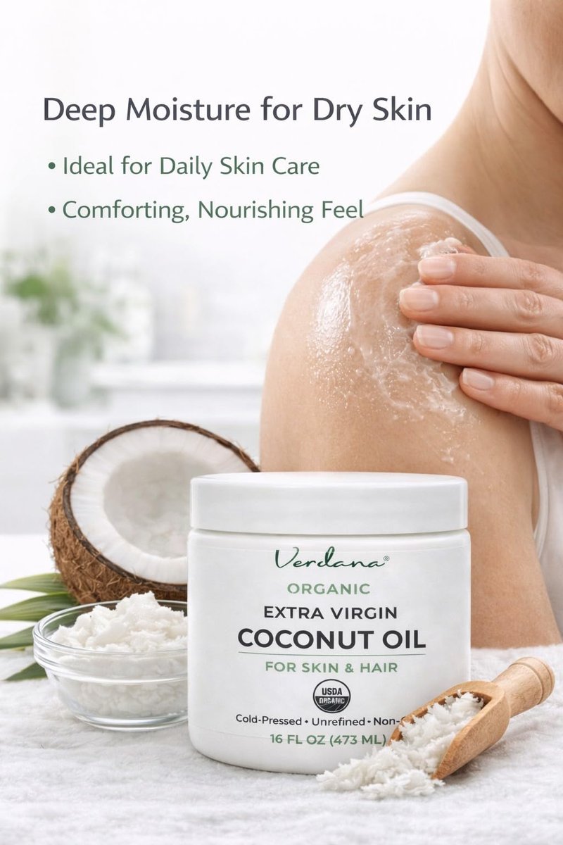 Verdana Organic Extra Virgin Coconut Oil for Skin & Hair - USDA Certified, Cold Pressed, Unrefined Moisturizer, 16 oz Jar Avelisse