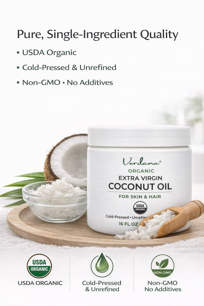 Verdana Organic Extra Virgin Coconut Oil for Skin & Hair - USDA Certified, Cold Pressed, Unrefined Moisturizer, 16 oz Jar Avelisse