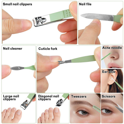 10-in-1 Manicure Set Gift for Women Men, Easter Basket Stuffers for Teens Boys, Matcha Green Travel Pedicure Kit with Nail Clippers & Grooming Tools Avelisse