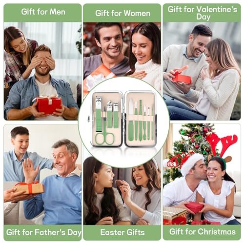 10-in-1 Manicure Set Gift for Women Men, Easter Basket Stuffers for Teens Boys, Matcha Green Travel Pedicure Kit with Nail Clippers & Grooming Tools Avelisse