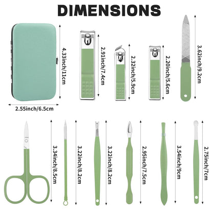 10-in-1 Manicure Set Gift for Women Men, Easter Basket Stuffers for Teens Boys, Matcha Green Travel Pedicure Kit with Nail Clippers & Grooming Tools Avelisse