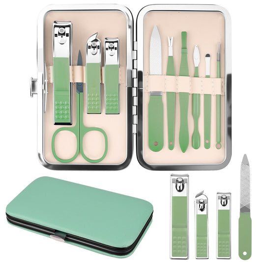 10-in-1 Manicure Set Gift for Women Men, Easter Basket Stuffers for Teens Boys, Matcha Green Travel Pedicure Kit with Nail Clippers & Grooming Tools Avelisse